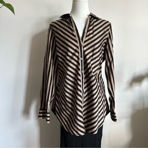Foxcroft Tan & Black Striped 100% Cotton Button-Down Shirt – Size 12